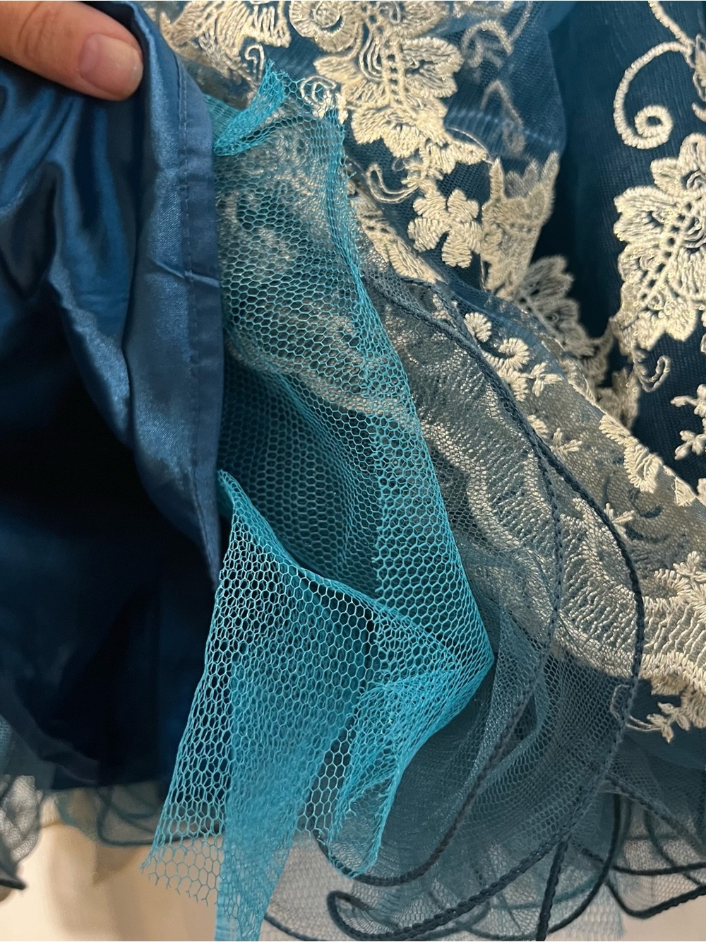 Chi Chi London Sleeveless Reign or Shine Teal Metallic Lace Dress Size 10 Lined - Picture 12 of 14